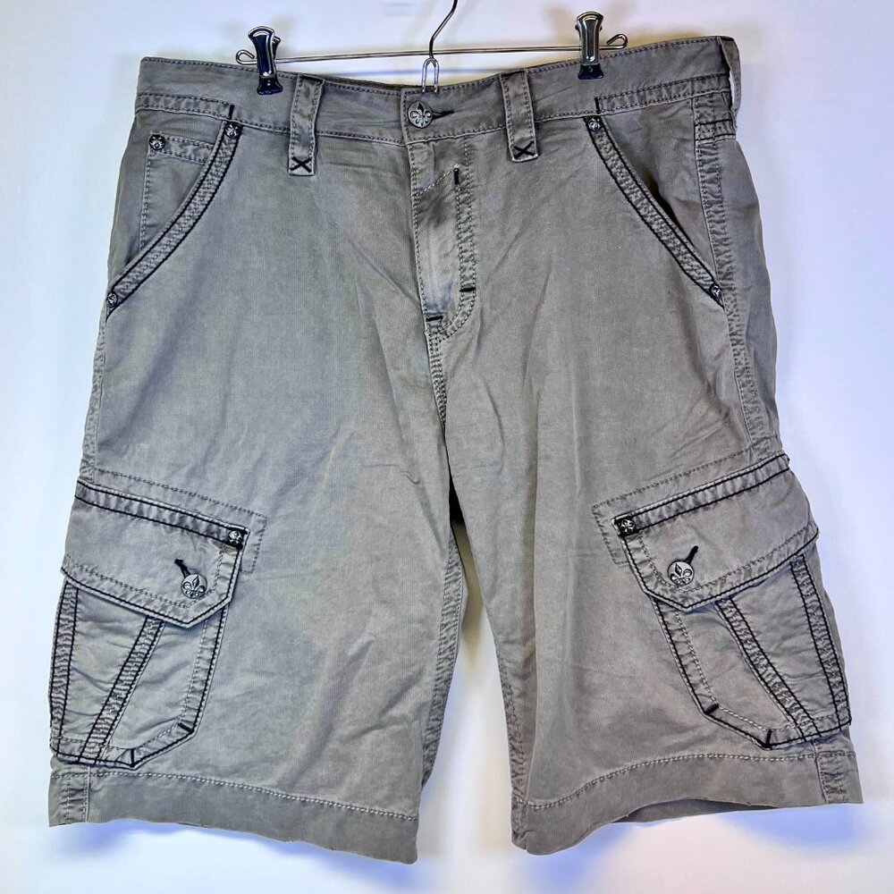Rock Revival Cargo Shorts Mens 38 Gray Black Stitch Streetwear Y2K Skate